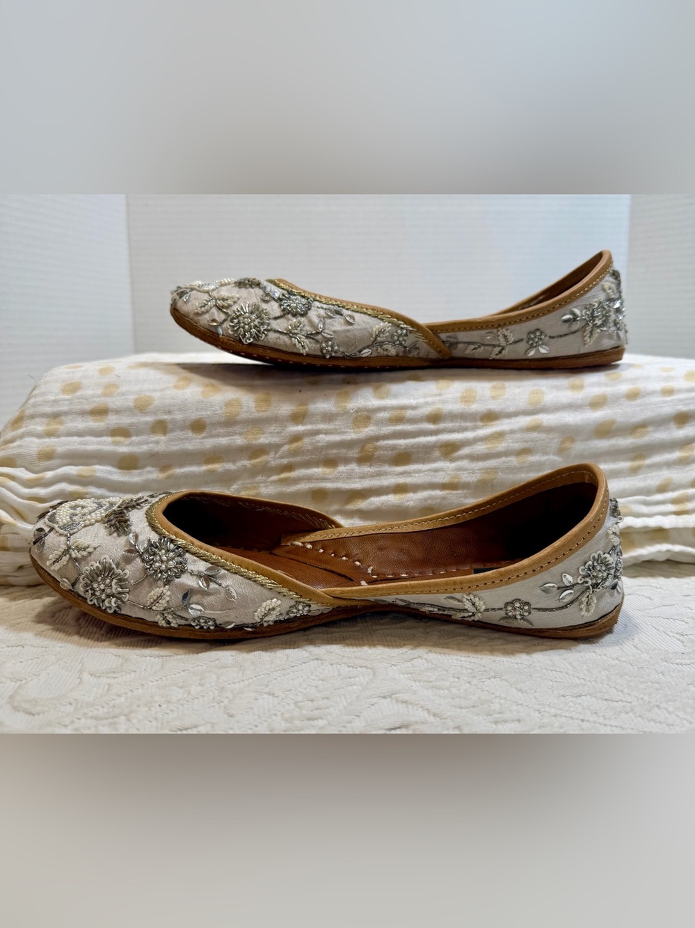 Jutti-Style Flats Silvery Beaded Embellished Wedding Occasion Shoes EU 37
